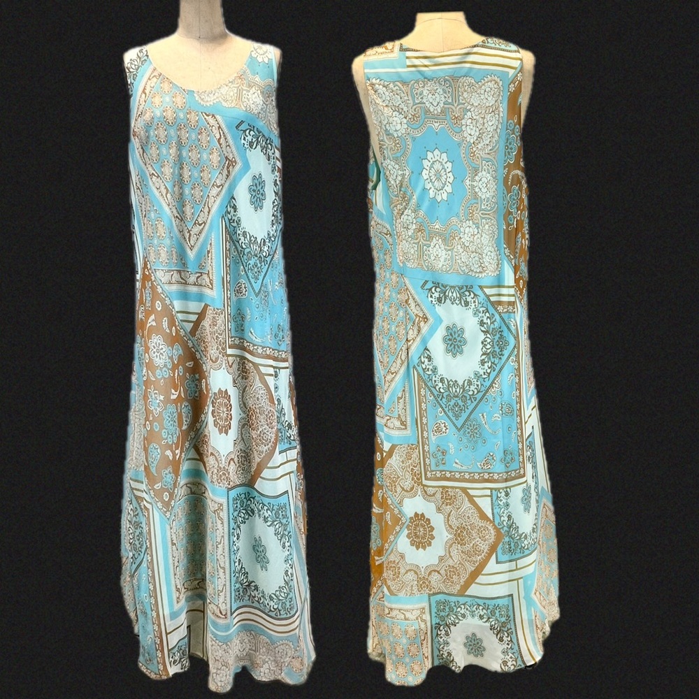 Patchwork handkerchief long‎ maxi dress sleeveless pastel paisley floral boho